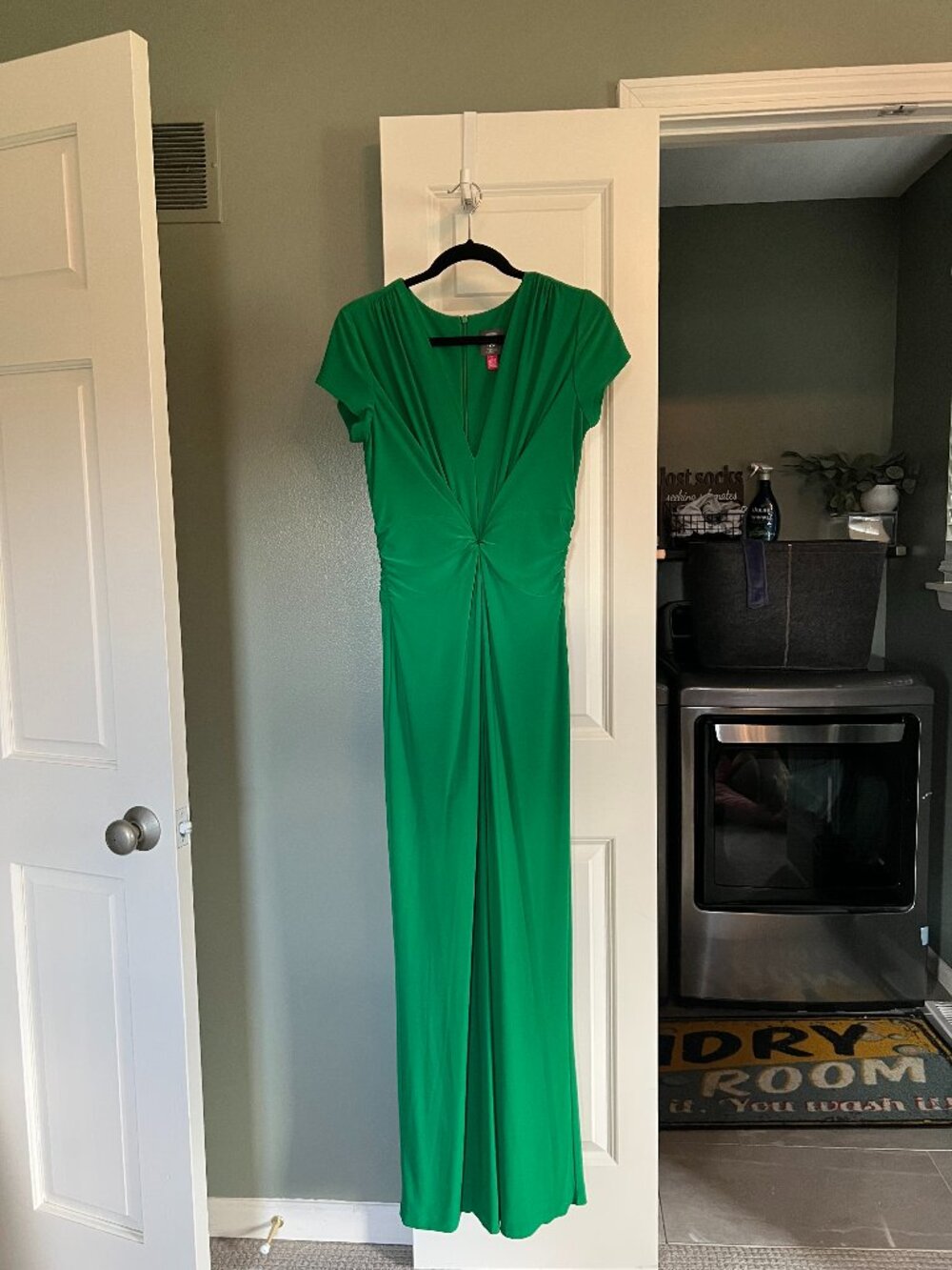 Vince Camuto Green Ruched Jumper Medium Short Sleeve Stretch Elegant